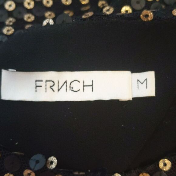 FRNCH black short sleeve blouse, back zip, heavily sequined (gold), M - Picture 5 of 8